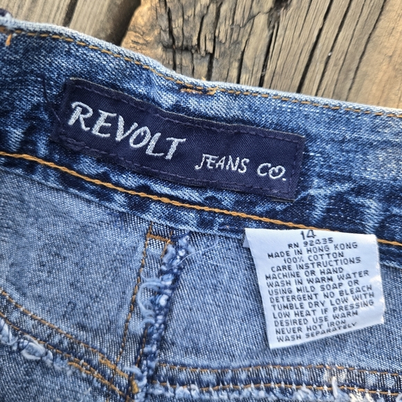 Revolt Jeans Co. Y2K Two-Tone Blue Denim Midi Skirt Sz Girls14/ Womens 26 - Picture 3 of 4
